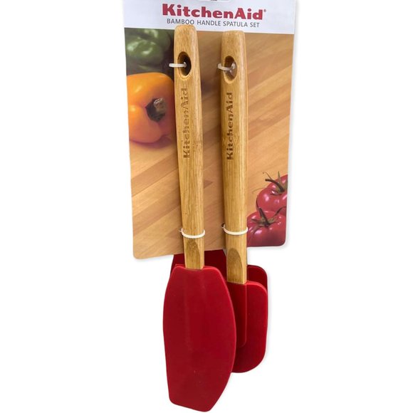 NEW Kitchen Aid 2-Piece Red Silicone Bamboo Spatula Set - Picture 2 of 5